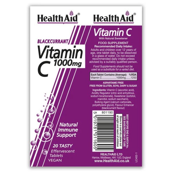 Vitamin C 1000mg Blackcurrent Eff. 20's