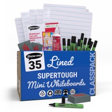 Show-me Classpack of 35 x A4 Lined/Plain SUPERTOUGH Whiteboards, with pens and erasers plus 1 free c